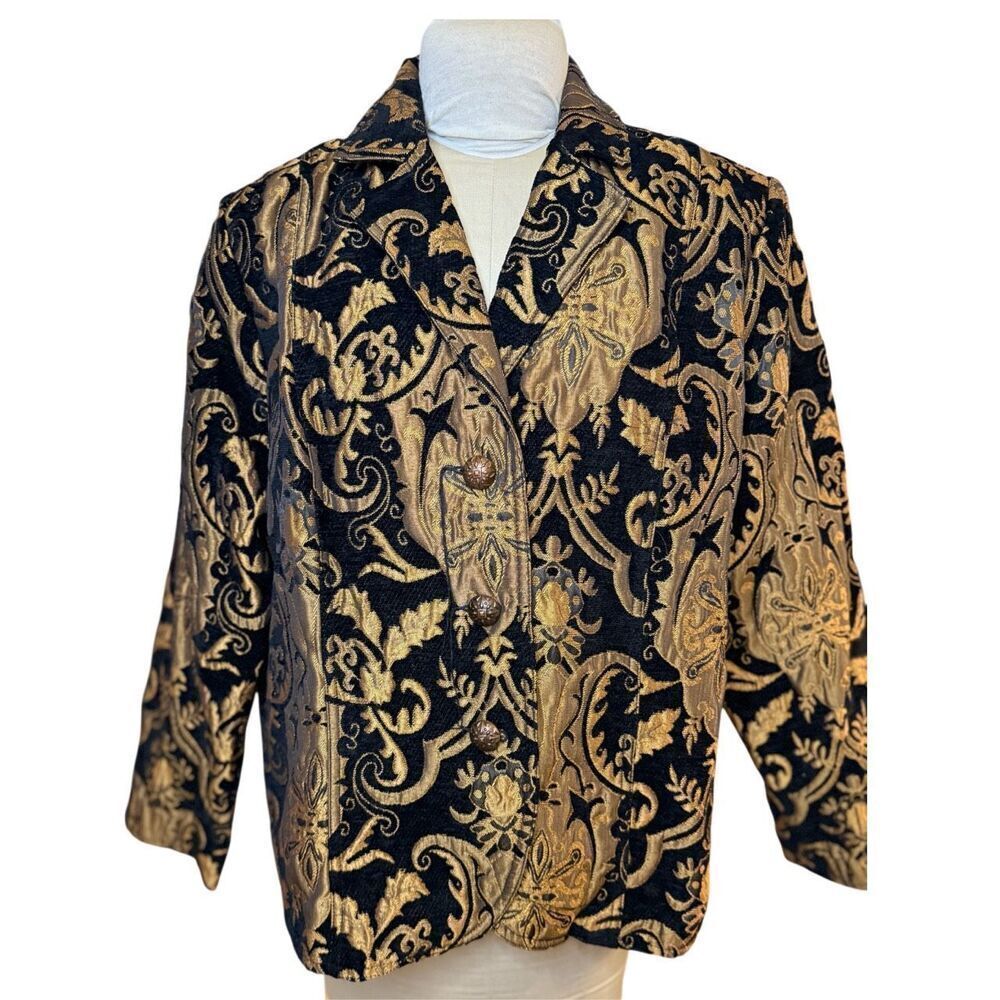 ELCC Vintage Tapestry Jacket Plus Size 1X Black & Gold
